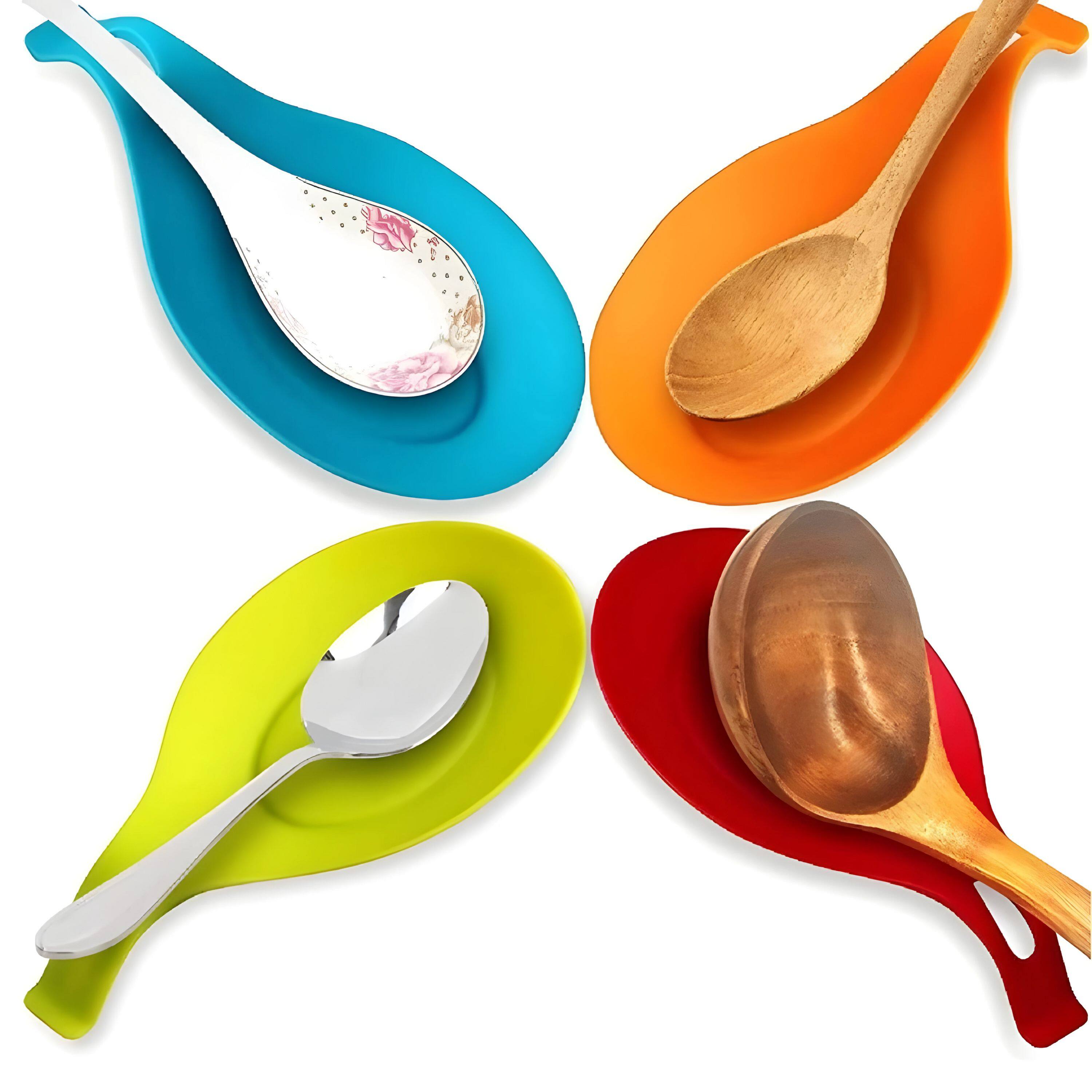 Angle. Kitcheniva - Utensil Silicone Spoon Rest Set 4 Pcs - Multicolor.