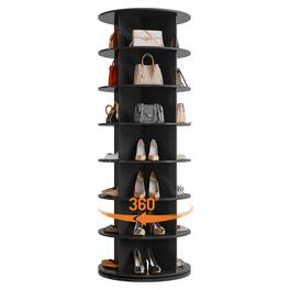 Jojoka - 7 Tier Rotating Shoe Rack Tower, 360° Revolving Free Standing Spinning Shoe Organizer, Vertical Spinning Shoes Display - Black