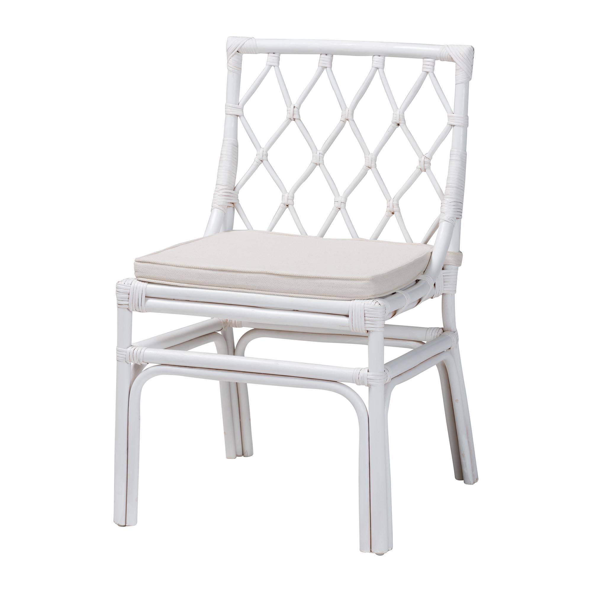 Front. bali & pari - Carwyn Bohemian Rattan Dining Chair - White.