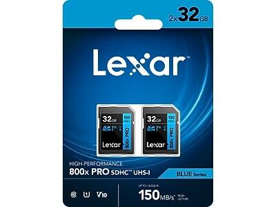 2x32GB Lexar 800x PRO SDHC UHS-I BLUE Series V10 150 MB/s