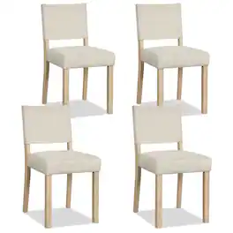Costway - Set of 4 Upholstered Dining Chairs, Kitchen Chairs with Solid Rubber Wood Legs - Natural + Beige