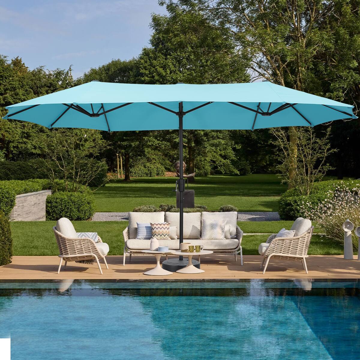 Angle. Ainfox - Ainfox 13ft Large Patio Umbrella Outdoor Market Umbrella UV ProtectionSturdy Framew/Easy Crank for Yard,Poolside,Deck - Blue.