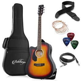 Ashthorpe - 41-in Left-Hand Dreadnought Cutaway Acoustic-Electric Guitar Bundle - Sunburst
