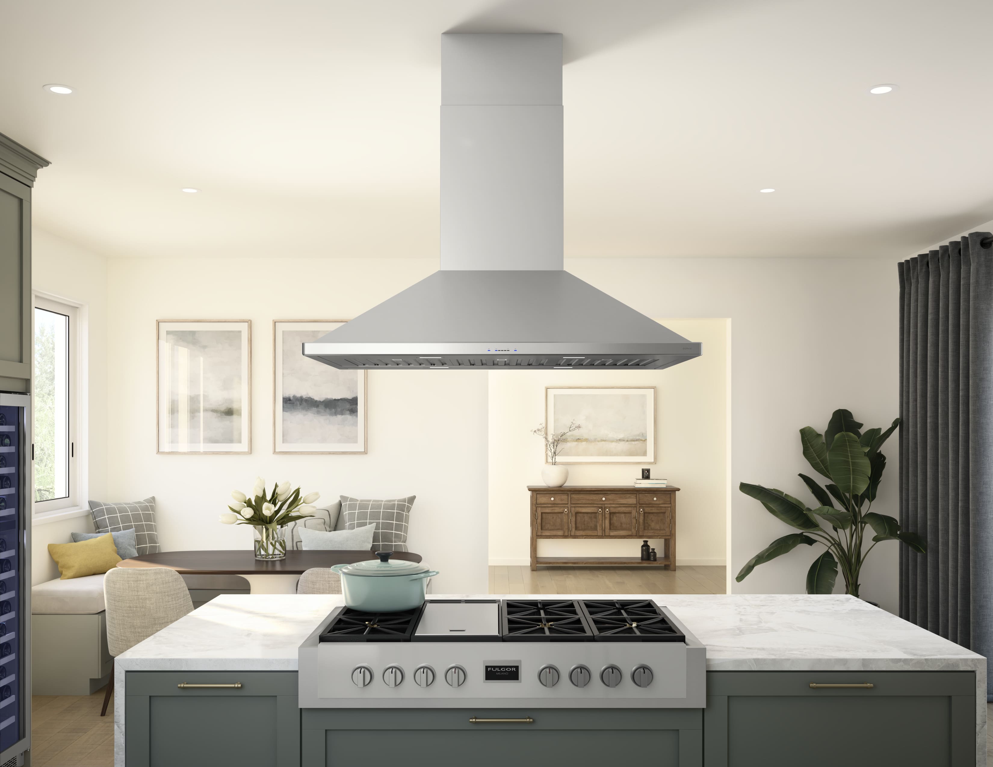 Alt View 11. Zephyr - Siena Pro 48 in. 1200 CFM Island Mount Range Hood with LED Lighting - Stainless Steel.