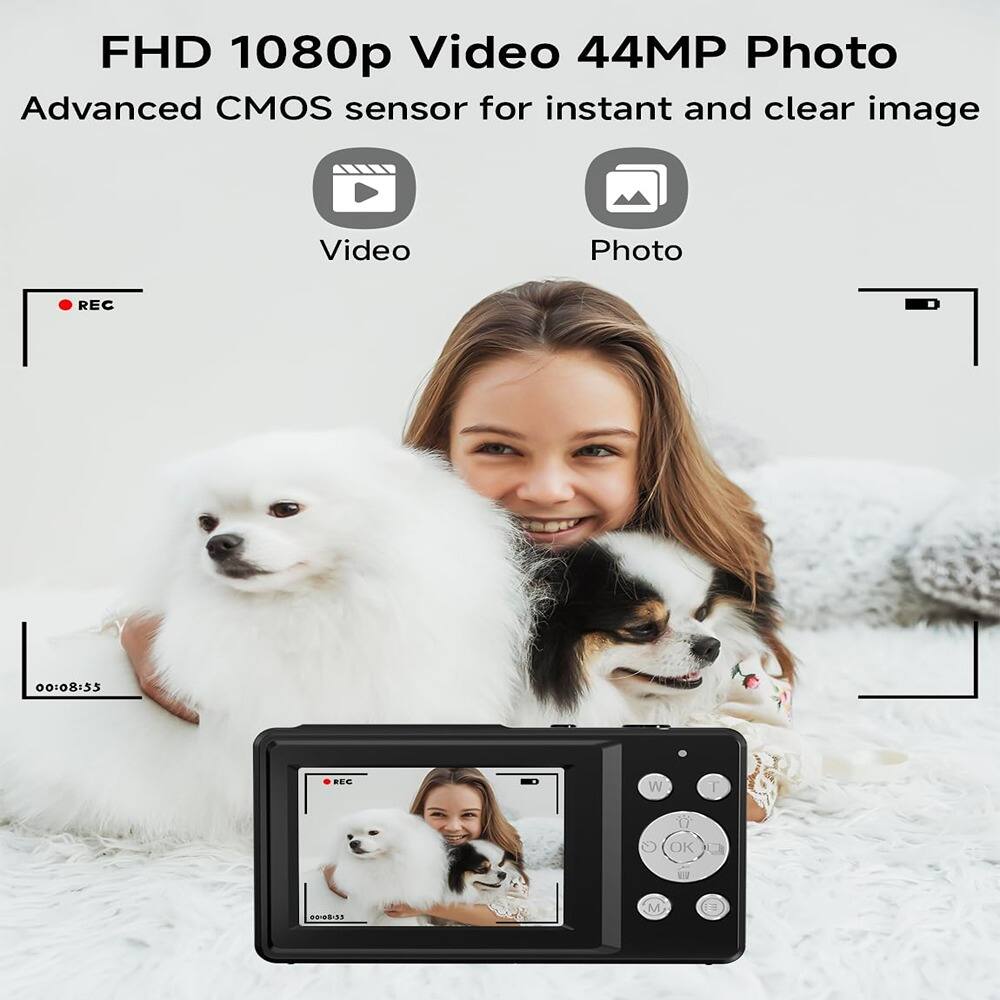 FHD 1080p Video 44MP Photo  
Advanced CMOS sensor for instant and clear image  

Video  
Photo  

REC 00:08:53  
REC 0:33
