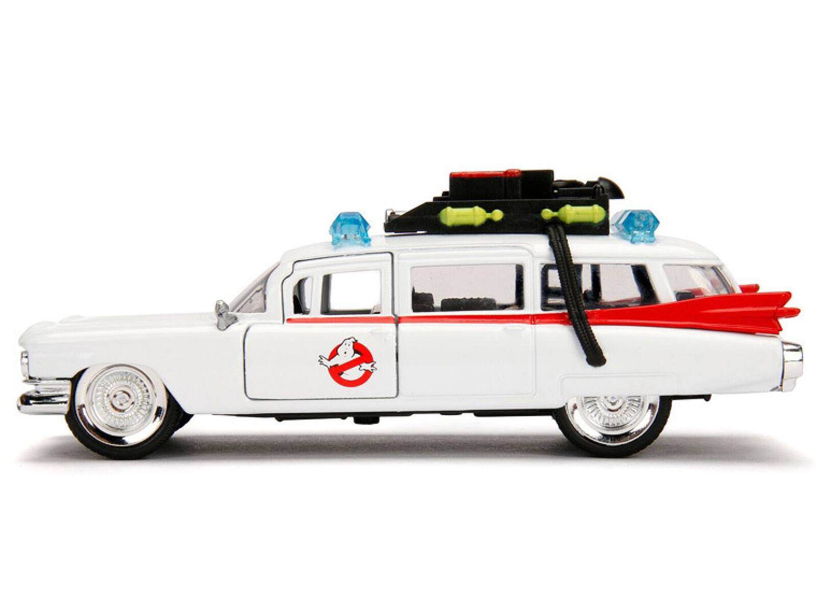 Left. Jada - Cadillac Ambulance Ecto-1 from "Ghostbusters" Movie "Hollywood Rides" Series 1/32 Diecast Model Car by Jada - White, Red.