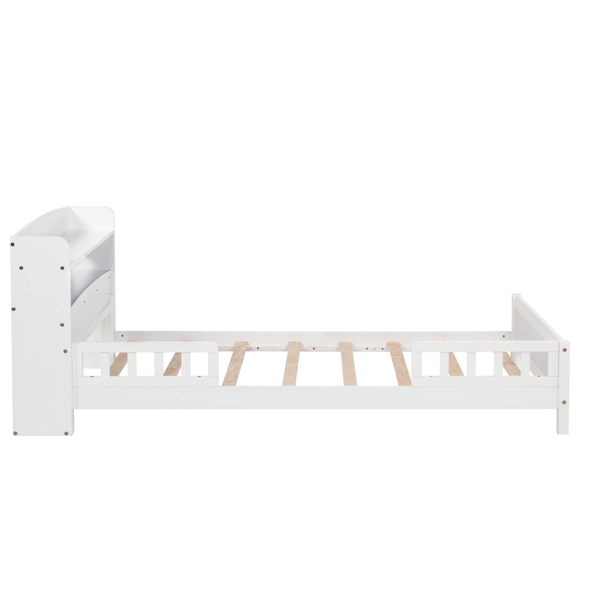 Alt View 7. GOODSILO - Twin Bed with Integrated Bookshelf Headboard and Motion Sensor LED Lighting System for Enhanced Bedroom Functionality - White.