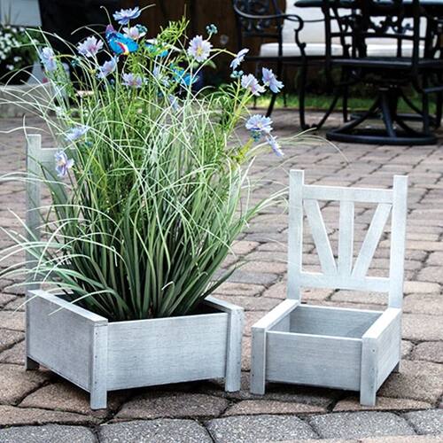 Angle. BreeBe - 2/Set - Garden Chair Planter Boxes - White.