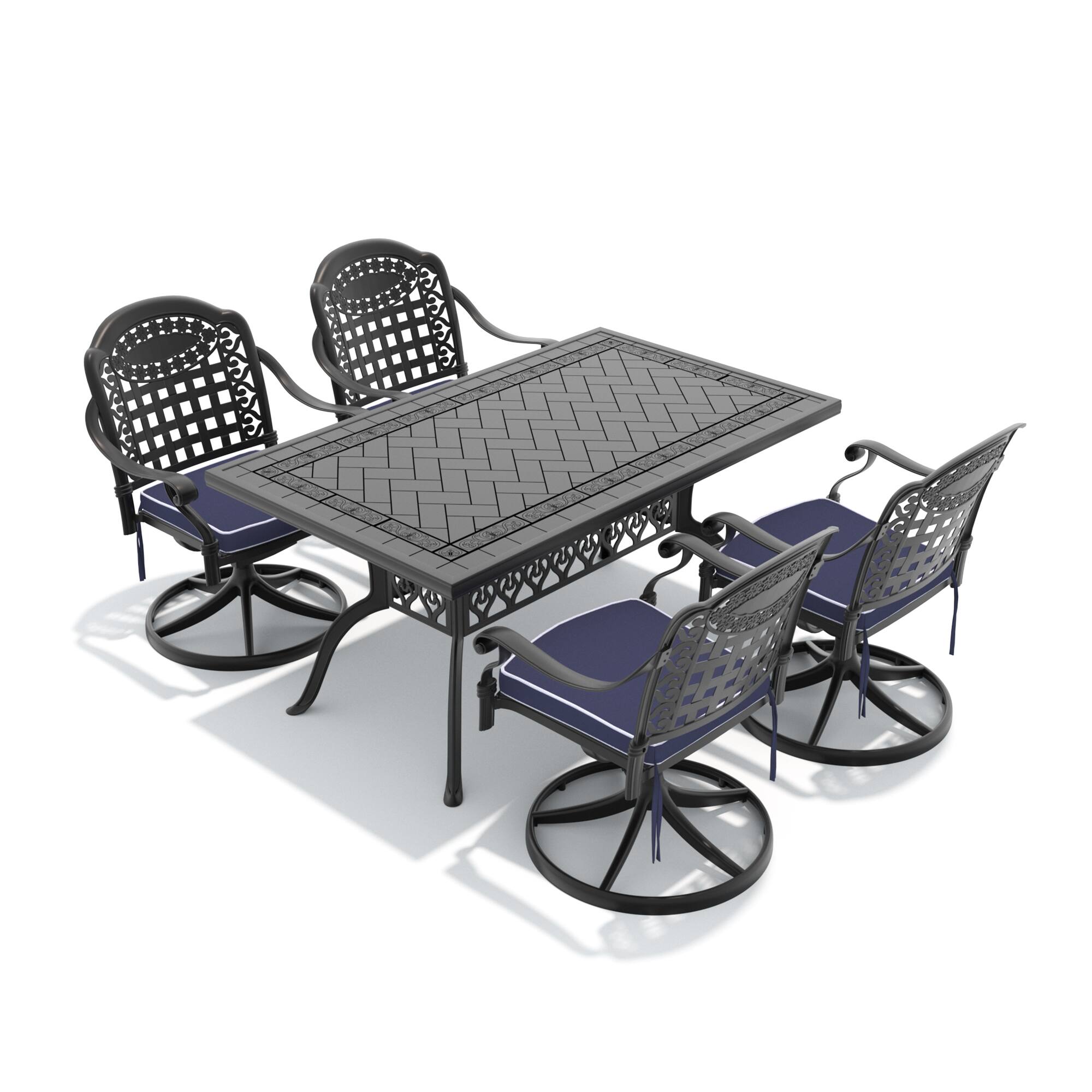 Angle. Anysun - 5-Piece Cast Aluminum Outdoor Dining Set with 4 Swivel Chairs & Rectangular Table, All-Weather Patio Furniture in Black - Black.