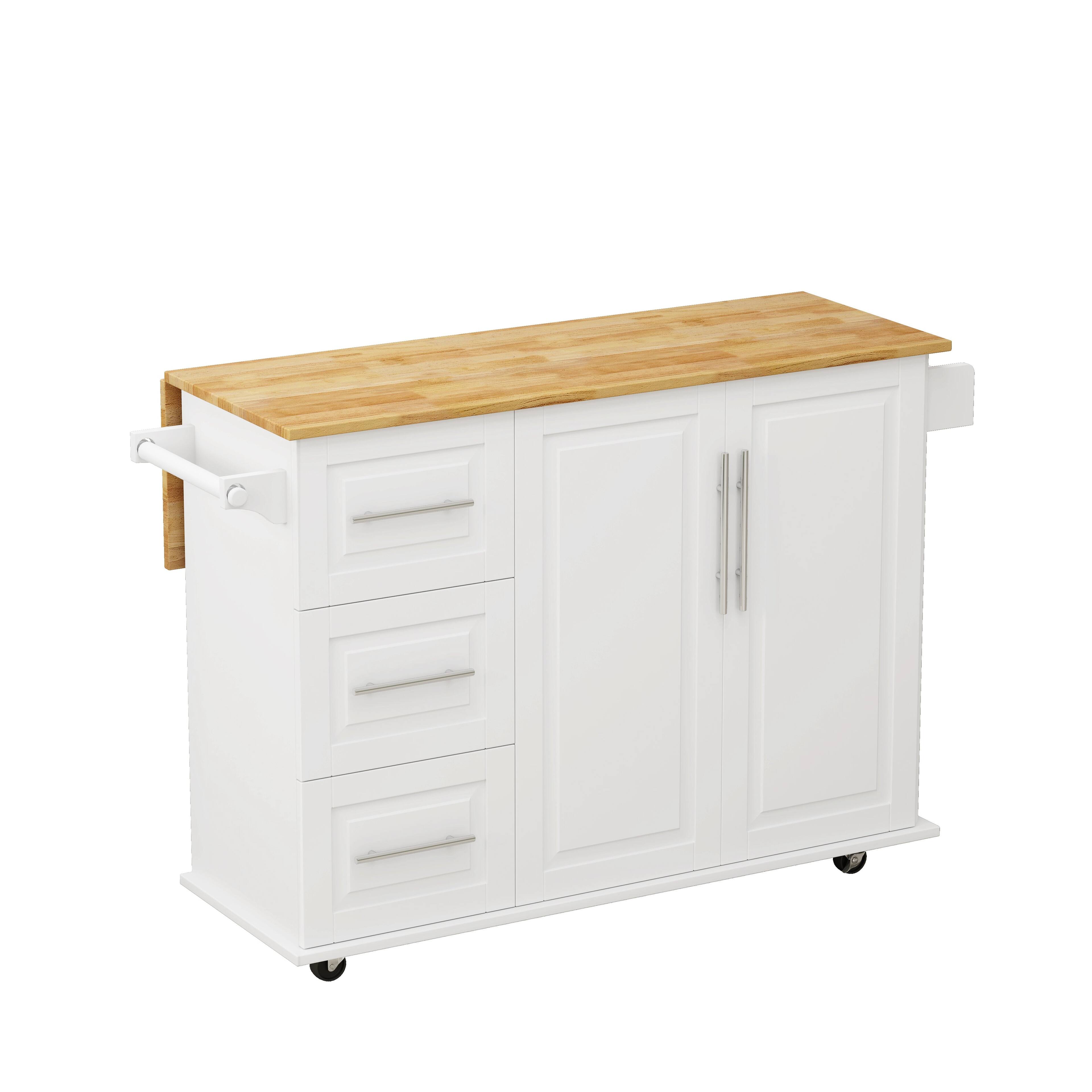 Alt View 9. Boyel Living - 43 Inch Kitchen Island Cart with Foldable Top Three Drawers and Two Door Cabinet White - White.