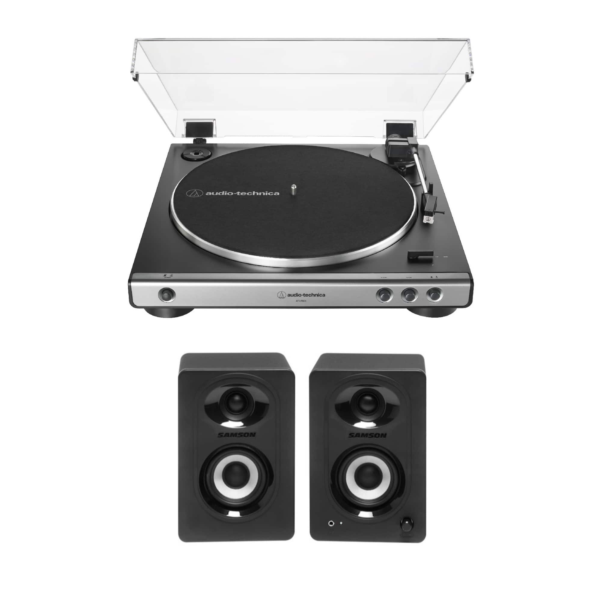Audio-Technica - AudioTechnica ATLP60XGM Turntable Gunmetal with Bluetooth Monitors Pair