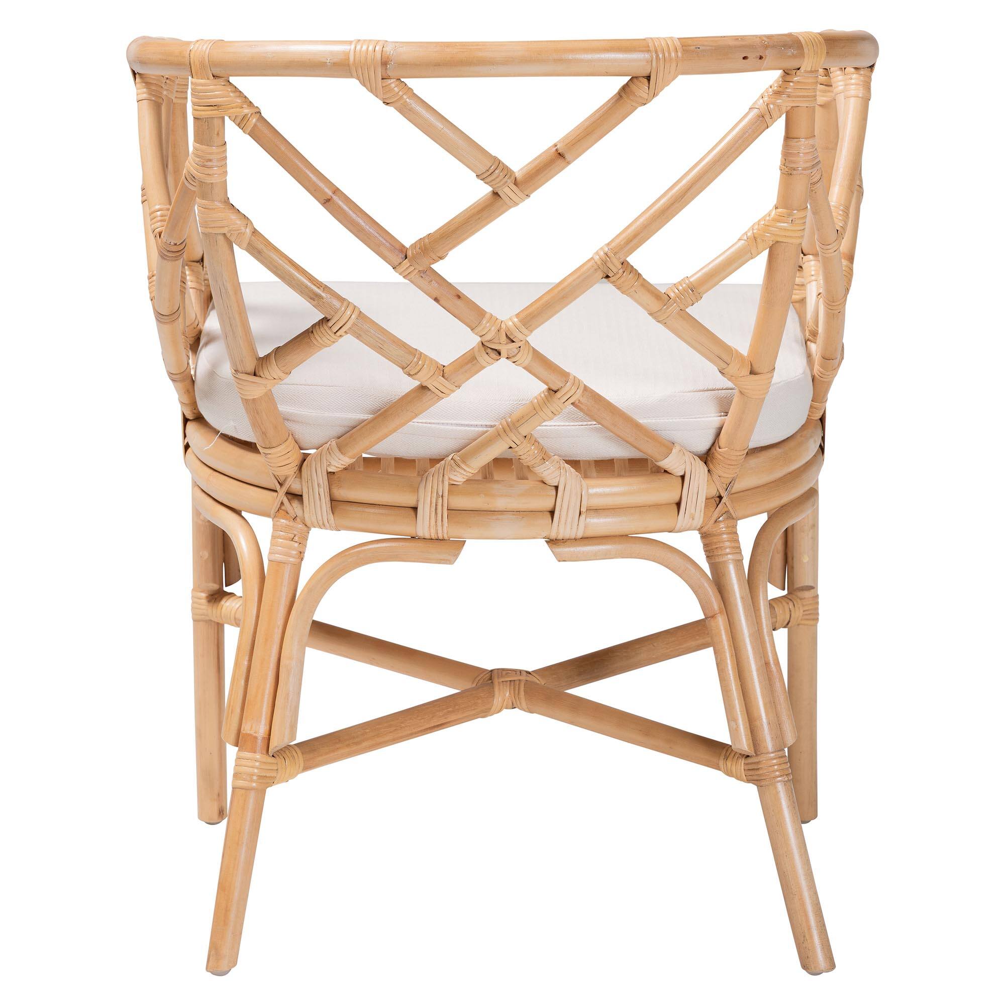 Back. bali & pari - Padma Natural Rattan Dining Chair - Handwoven Barrel Accent Chair with Bamboo-Style Frame and Lattice Detail - Natural.