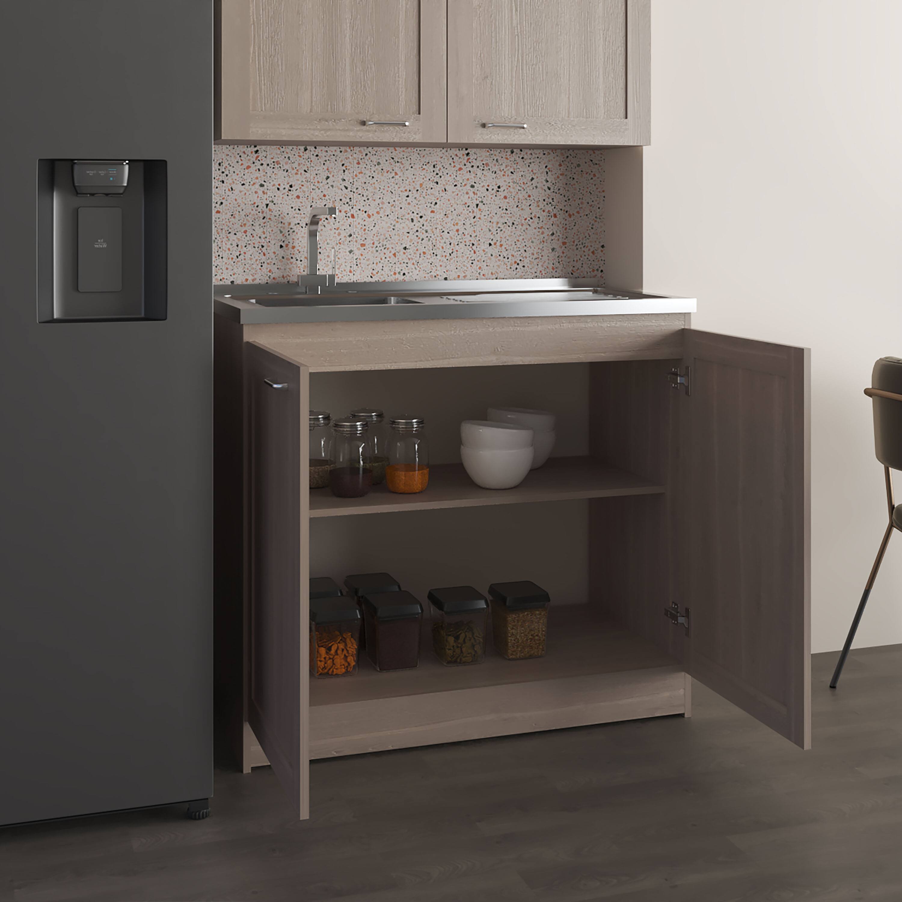 Angle. TinyHomie - Zurich 39 Inch Wide Light Gray Utility Sink Base Cabinet 2 Doors 2 Shelves Stainless Steel - Gray.