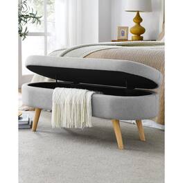 Hivvago - Mid-Century Modern Boho Style Linen Bedroom Storage Bed Bench - Gray