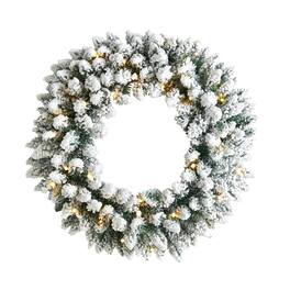 BreeBe - 24” Flocked Christmas Wreath with 160 Tips and 35 Leds - Green