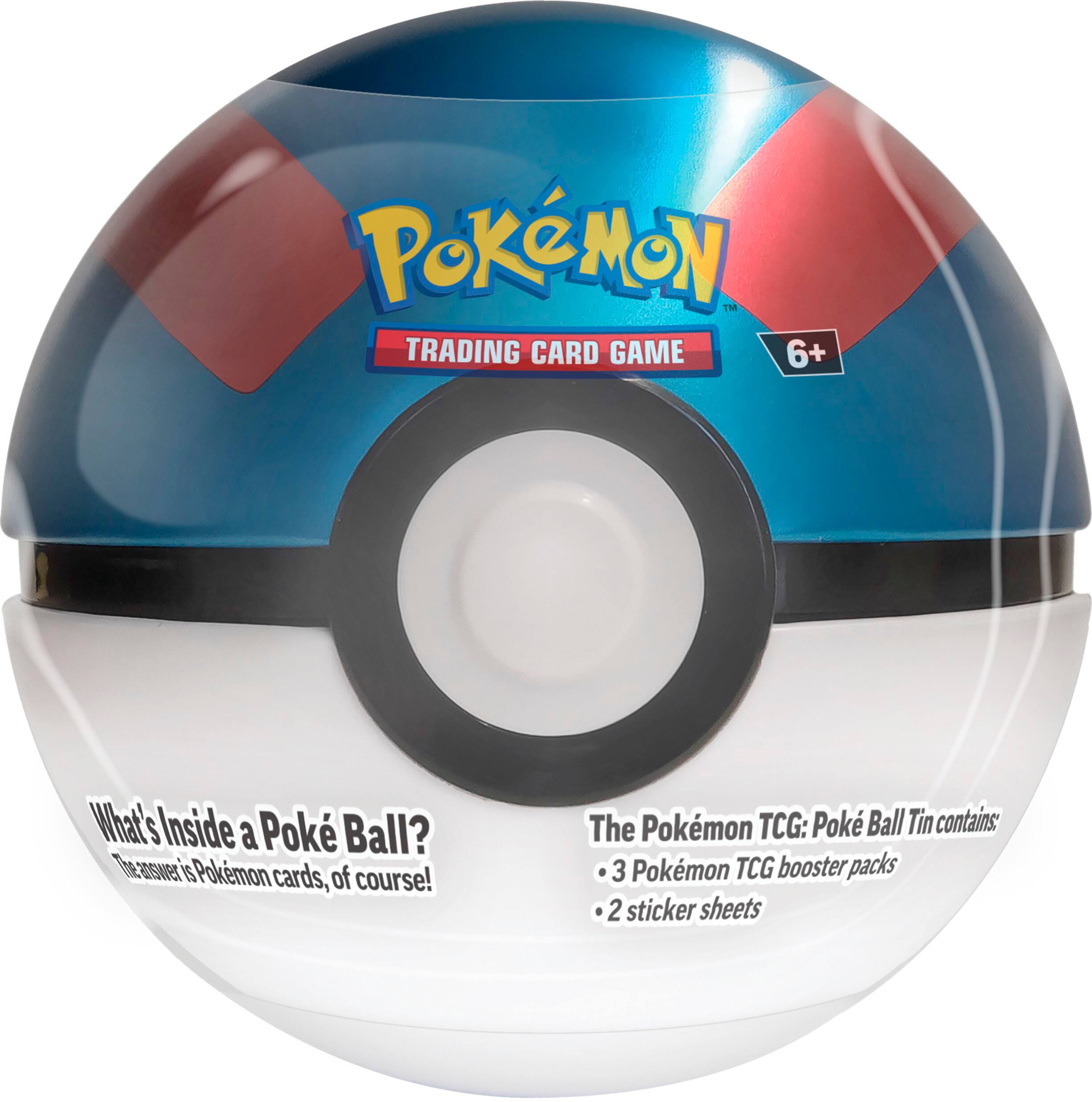 Pokemon TCG: Poke Ball Tin contains 3 Pokemon TCG booster packs and 2 sticker sheets.