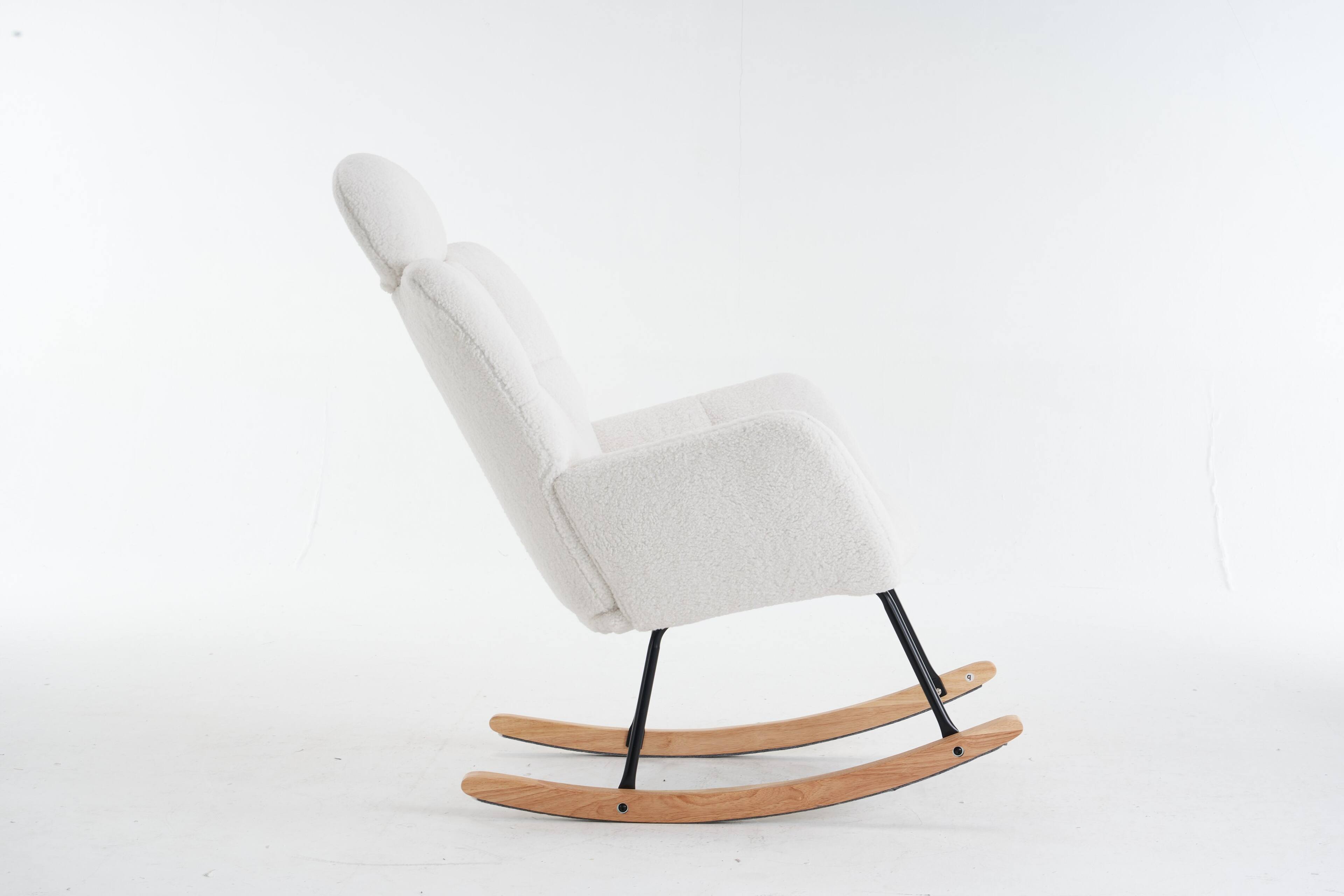 Alt View 7. GOODSILO - Teddy Fabric Upholstered Nursery Rocking Glider Chair Modern Accent Armchair Padded Seat High Backrest Pillow - Ivory.