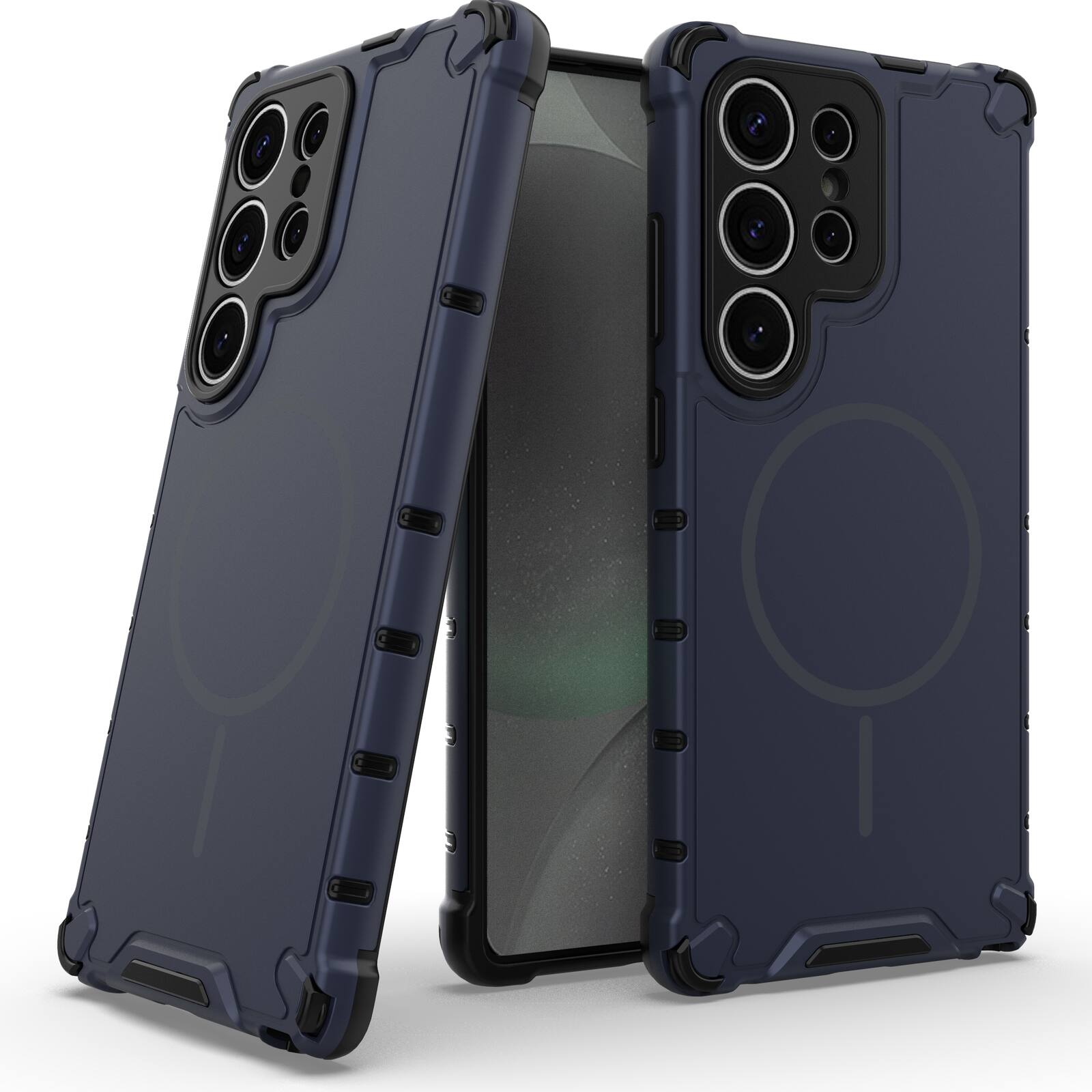 Angle. UUCOVER - Magnetic Case for Samsung Galaxy S25 Ultra, Compatible with MagSafe, Shockproof Drop-proof Slim Heat Dissipation Cover - Darkblue.