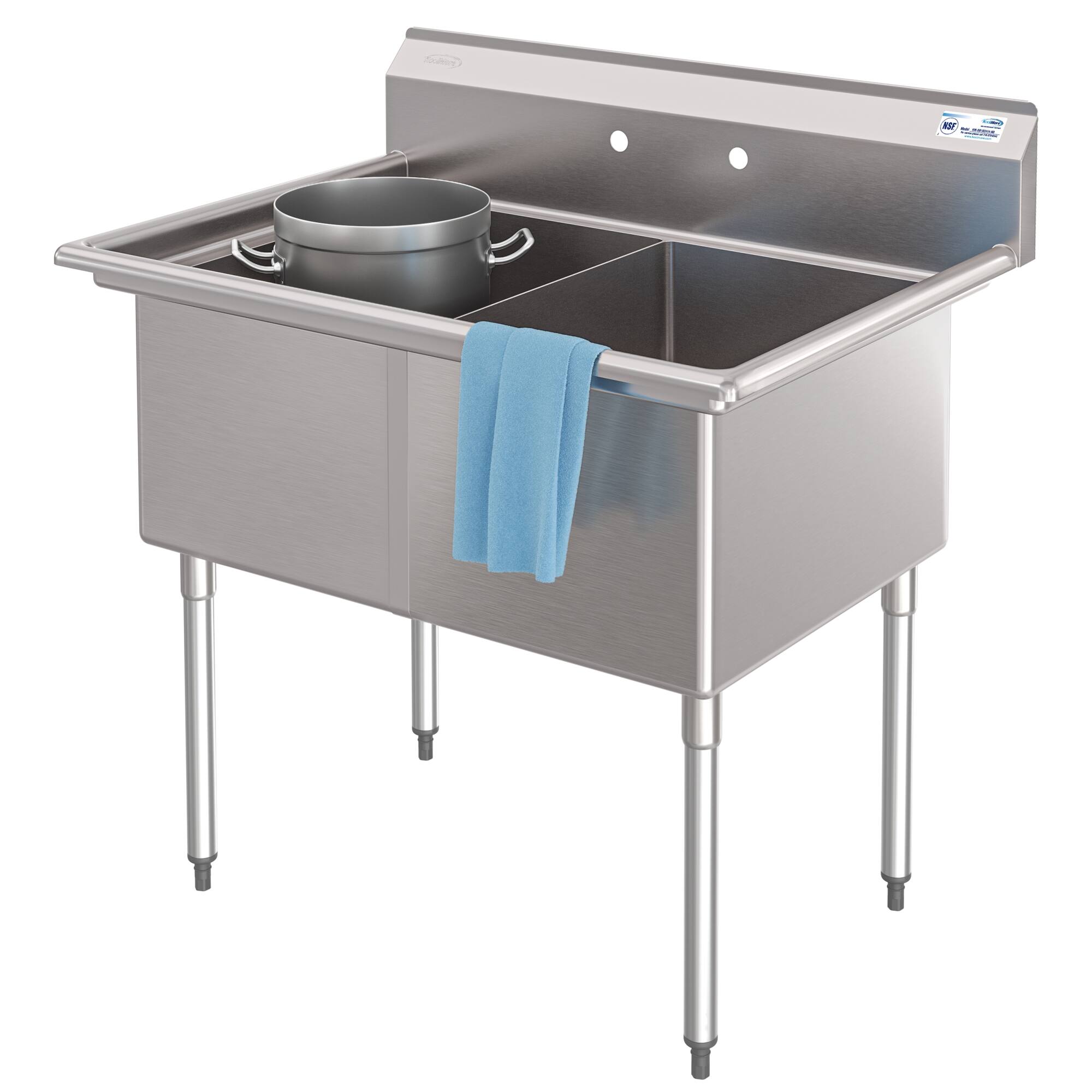 Angle. Koolmore - 42 in. 18-Gauge 2-Compartment  Sink with Backsplash, Bowl dimensions 18"x24"x14" in Stainless-Steel - Stainless Steel.