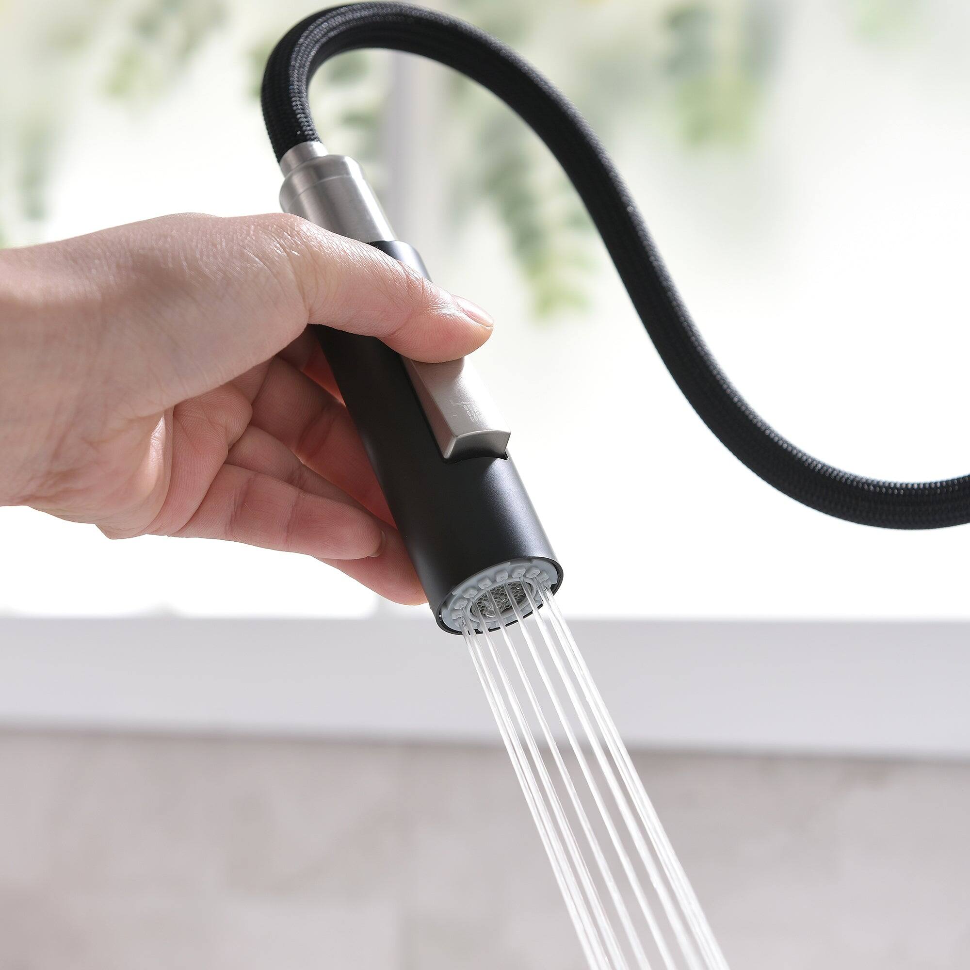 Alt View 5. Boyel Living - Matte Black 2 Spray Patterns Single Handle Pull Down Sprayer Kitchen Faucet with Deckplate Included - Matte Black.