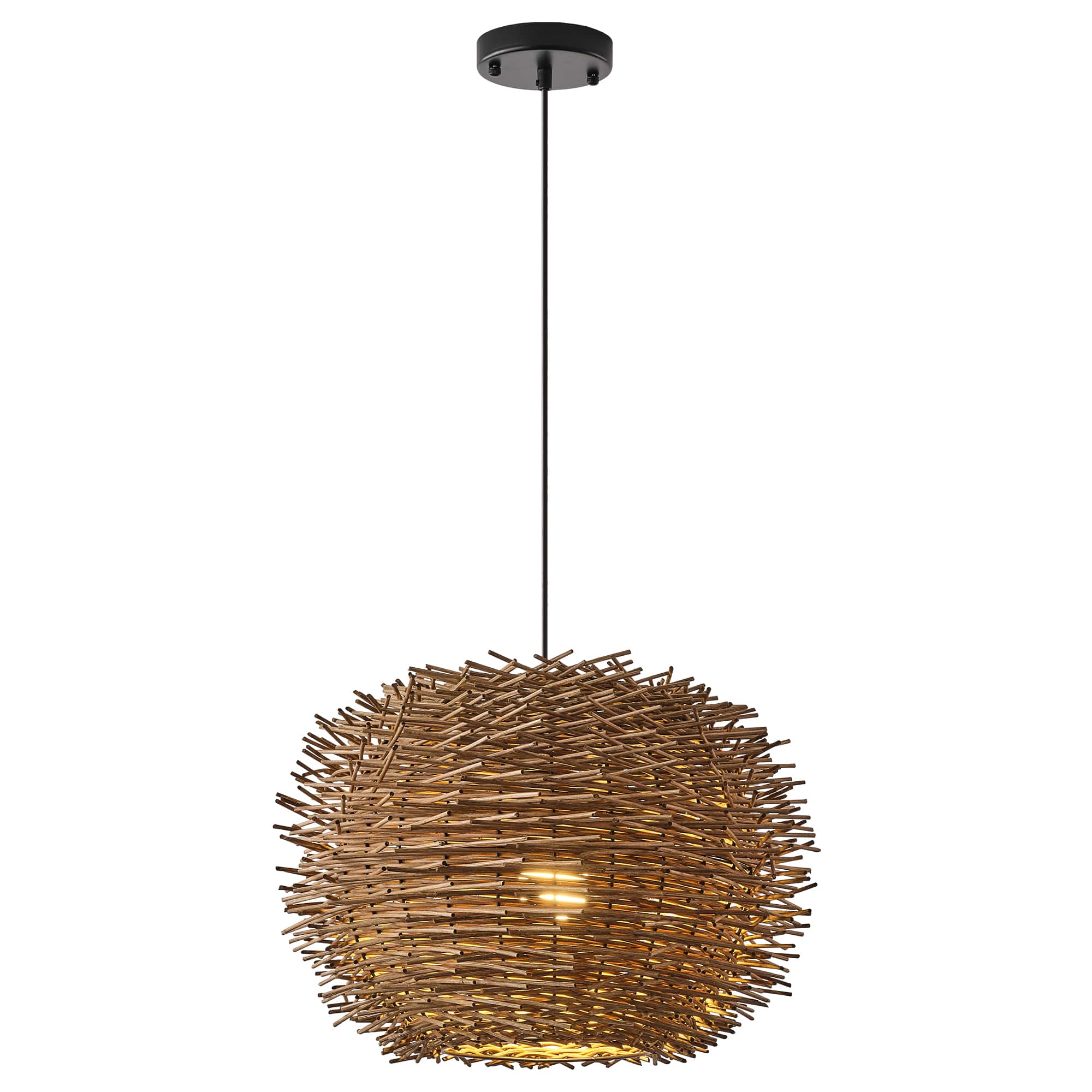 Vaczon - Rattan Bird’s Nest Pendant /Flush Mount Light, Unique Irregular Shape, Wicker Shade, Boho Chic Ceiling Lighting - Natural Rattan