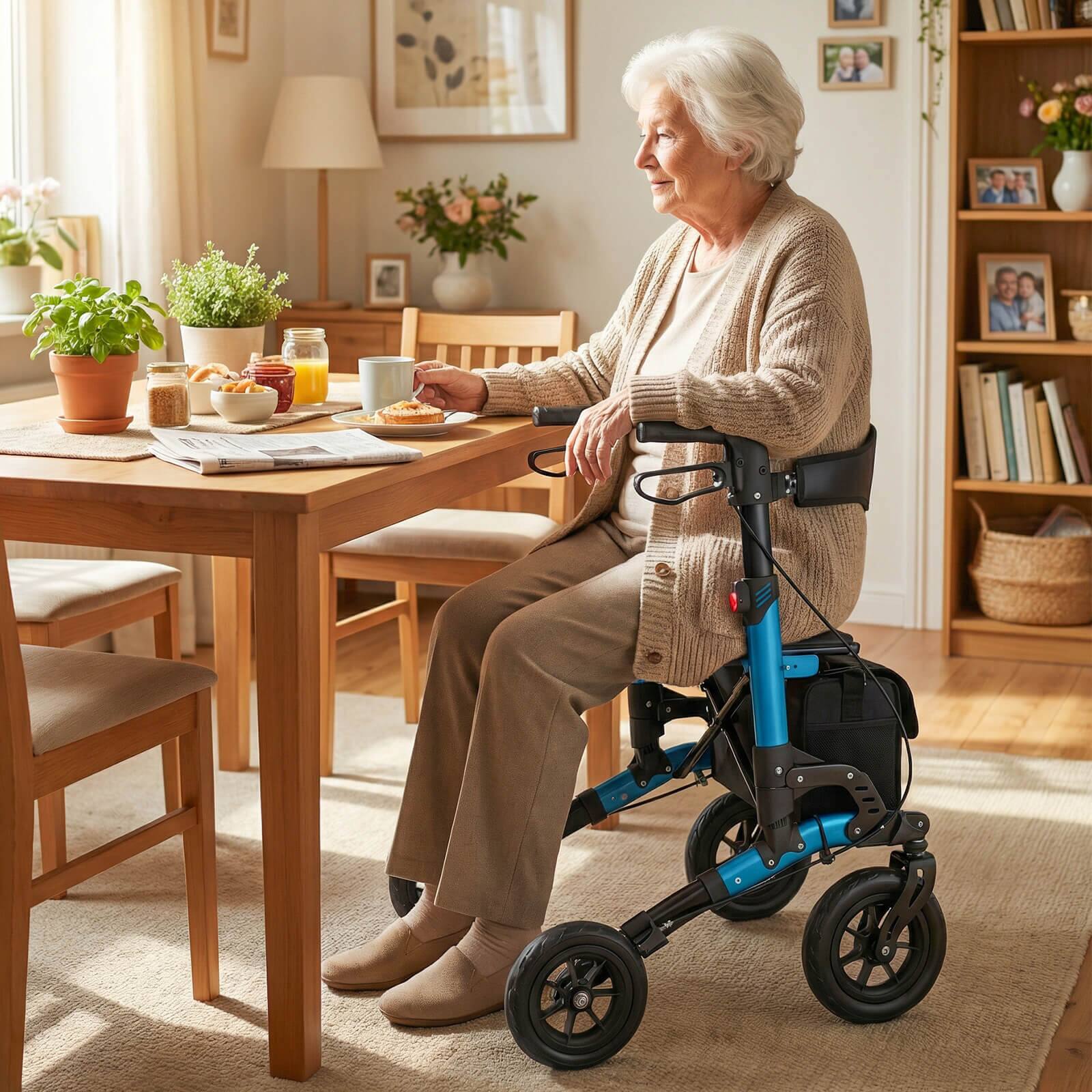 Alt View 1. Costway - Costway Rollator Walker for Seniors with Seat Mesh Backrest Spring Suspension Cane Holder - Blue + Black.