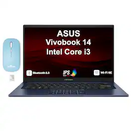 ASUS - Vivobook 14 Laptop 14.0 FHD Display (i3-1315U, 8GB, 128GB SSD, Win 11 Home S-Mode) w/Dockztorm Wireless Mouse - Quiet Blue