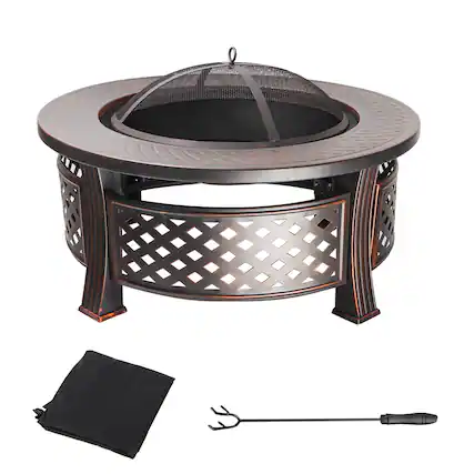 Front. BP4U - 32" Fire Pit Table for Wood Burning, Round Fire Pit for Bonfire, Backyard, Patio - Silver.