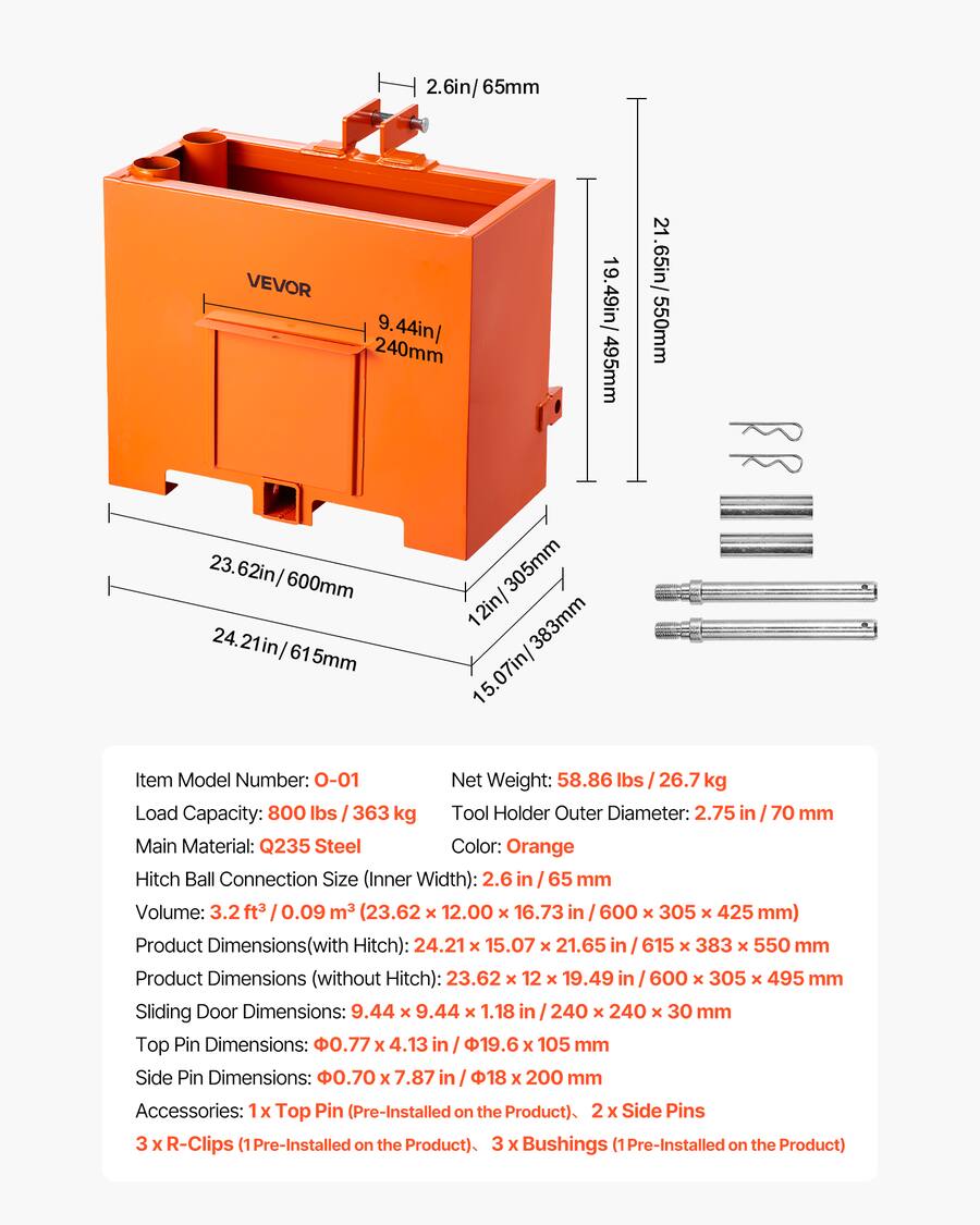 Distribution Point Server VEVOR Ballast Box, 3 Point Category 1 Tractor Ballast of 800 lbs ...