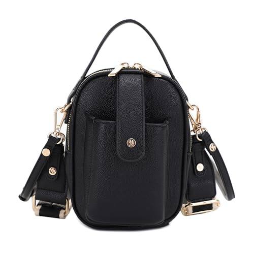 Front. Vulpecula Spade - Gail Vegan Leather Multi Compartment Crossbody Bag - Black.