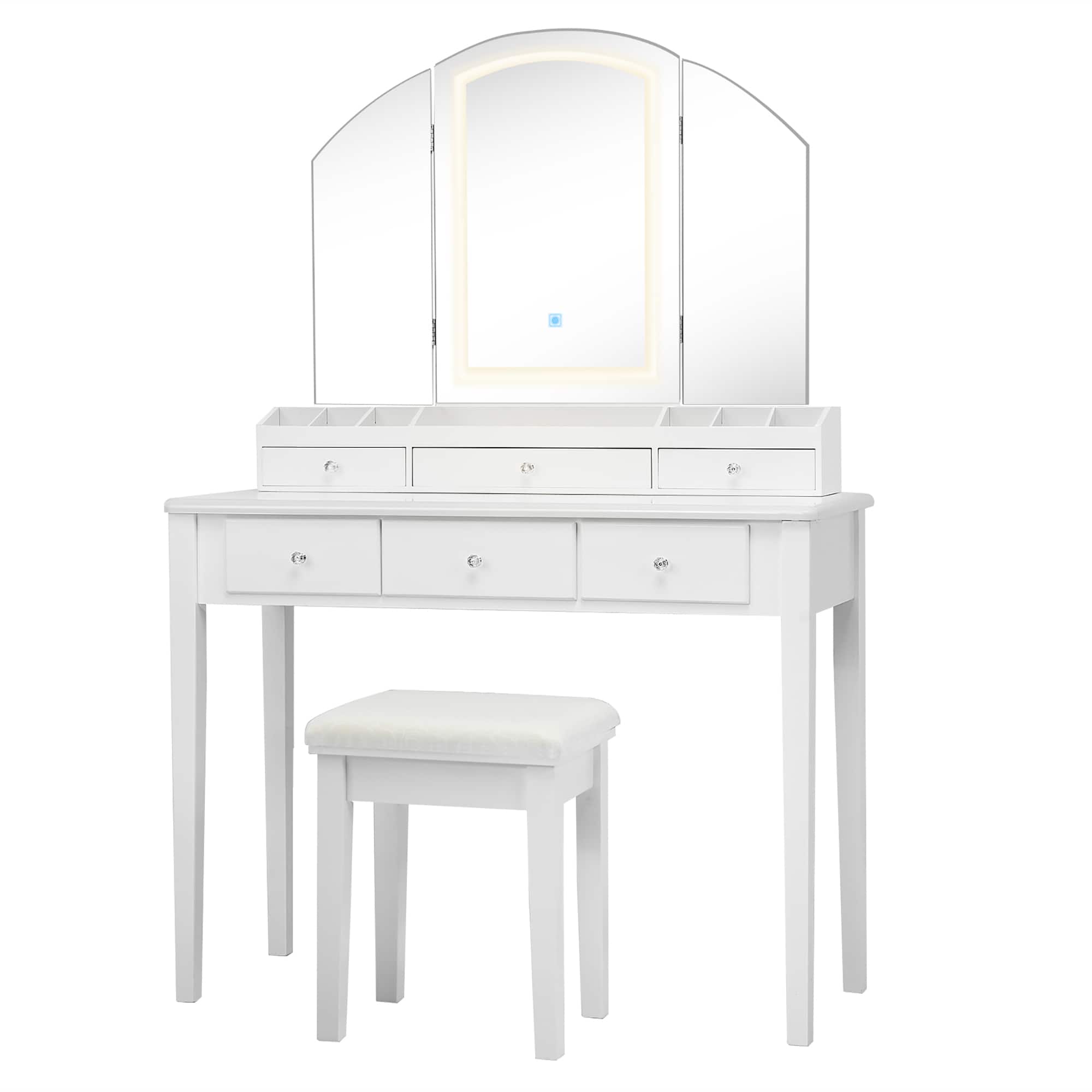 Costway - Vanity Table Stool Set Large Tri-folding Lighted Mirror 6 Drawer Dresser - White price history on PriceWatchPro