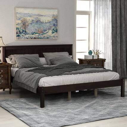 Front. Whisen - Platform Bed Frame with Headboard, Wood Slat Support, No Box Spring Needed - Espresso.