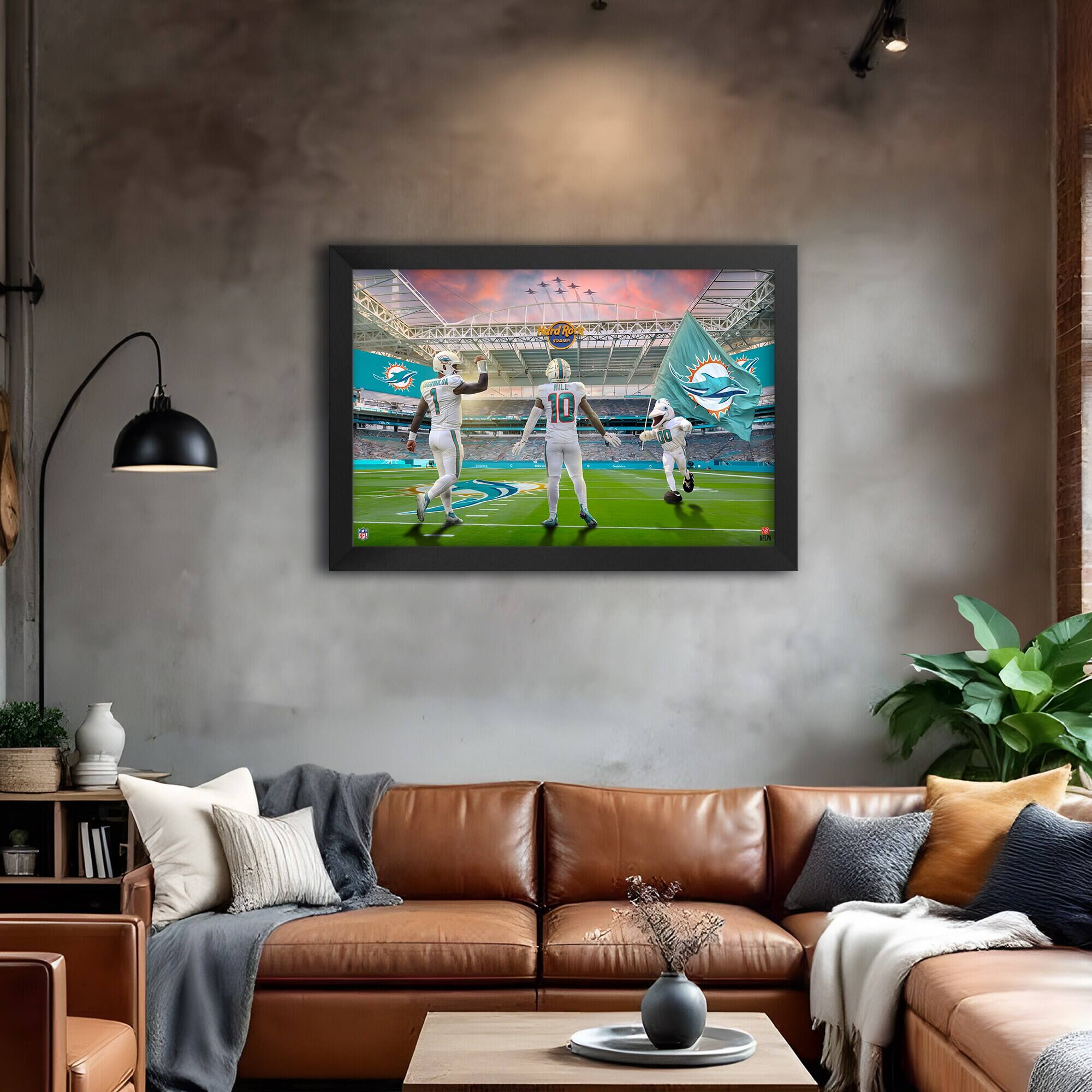 Alt View 1. Sporticulture - Tua Tagovailoa and Tyreek Hill Miami Dolphins Framed Two-Player Art Print - Teal.