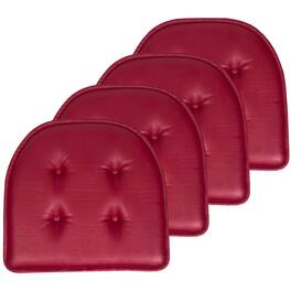 Sweet Home Collection - U-Shape Memory Foam Chair Pad Cushion No Slip Faux Leather 16" x 17", 4-Pack - Burgundy