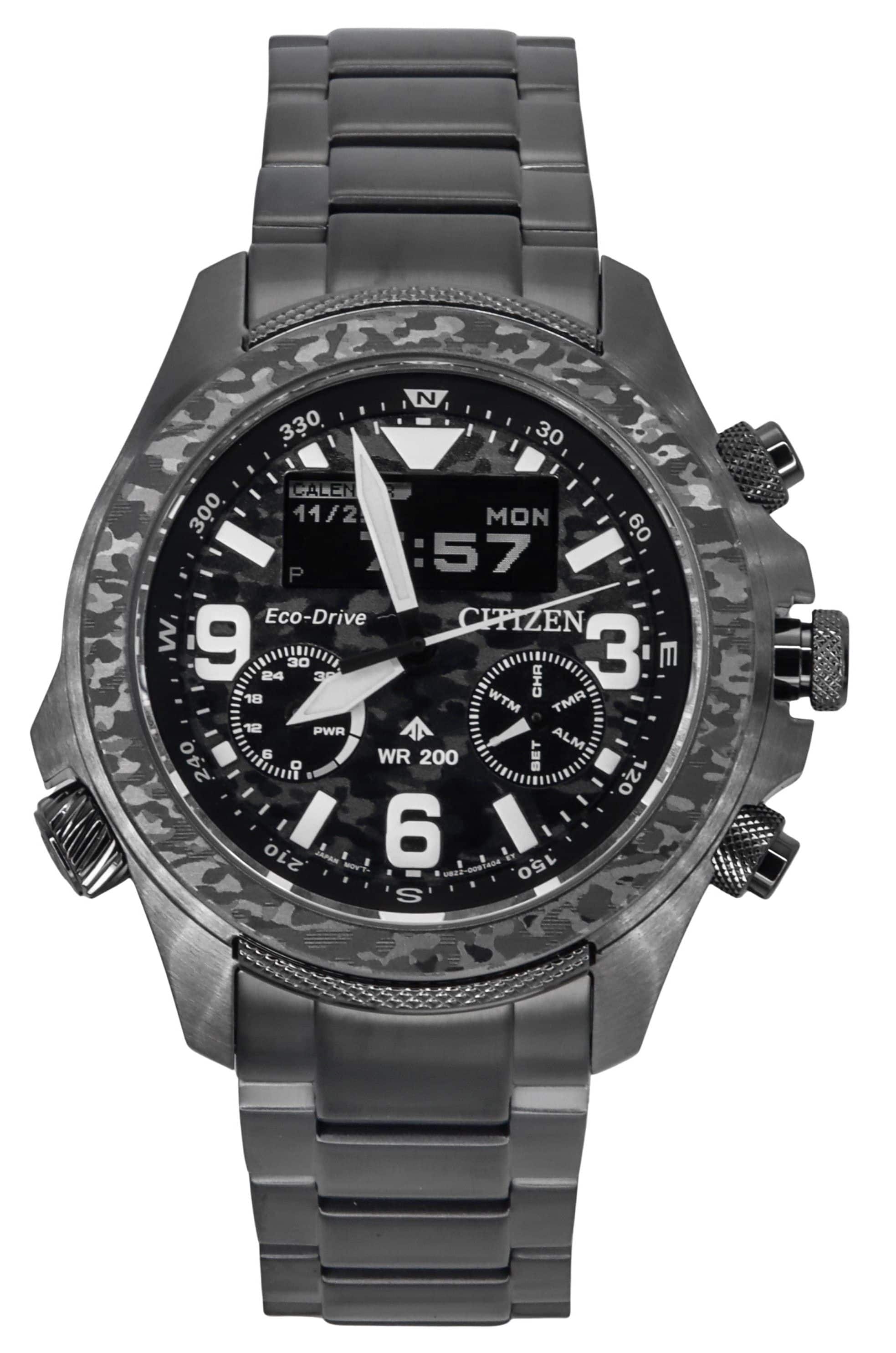 Citizen - Promaster Land 35th Anniversary Chronograph World Time Eco-Drive JV1008-63E Mens Watch Analog Digital Dial 200M - Black