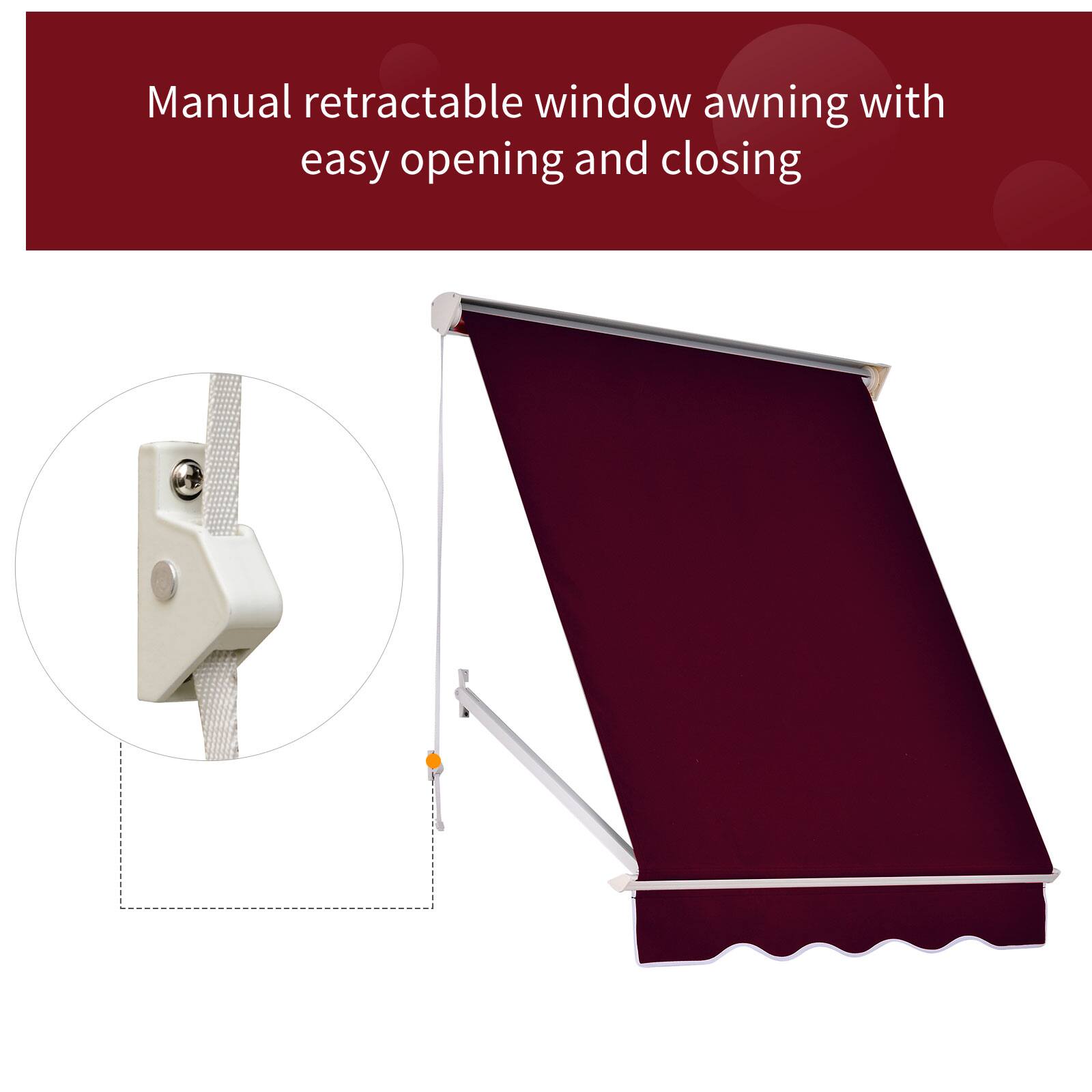 Manual retractable window awning with easy opening and closing
