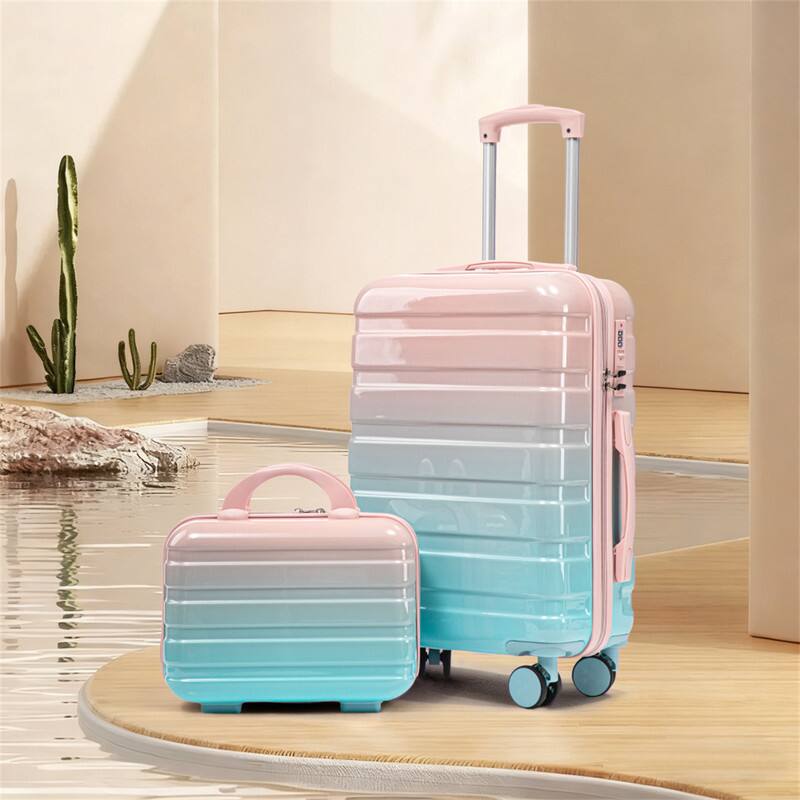 Alt View 6. HTUTWOO - 14"/20" Carry On Luggage Set - PC Hardside Spinner Wheels Suitcase with Gradient Color, TSA Combination Lock, Set of 2 - Blue+Pink.
