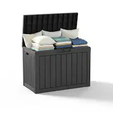 Front. Yardgrace - 55 Gallon Water Resistant Resin Lockable Deck Box - 55 Gallon Black.