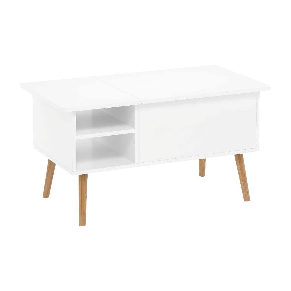 FurniFact - Lift Top Coffee Table with Wooden Legs and Storage Space - Solid White