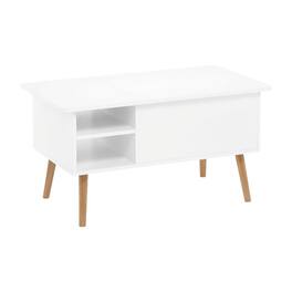 FurniFact - Lift Top Coffee Table with Wooden Legs and Storage Space - Solid White