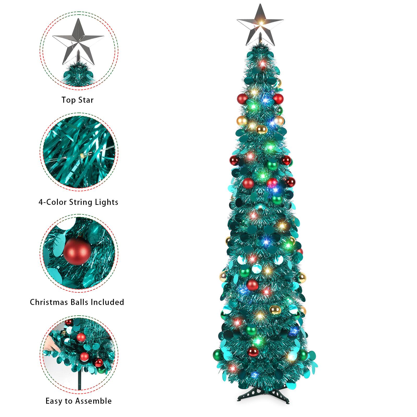 Top Star  
4-Color String Lights  
Christmas Balls Included  
Easy to Assemble