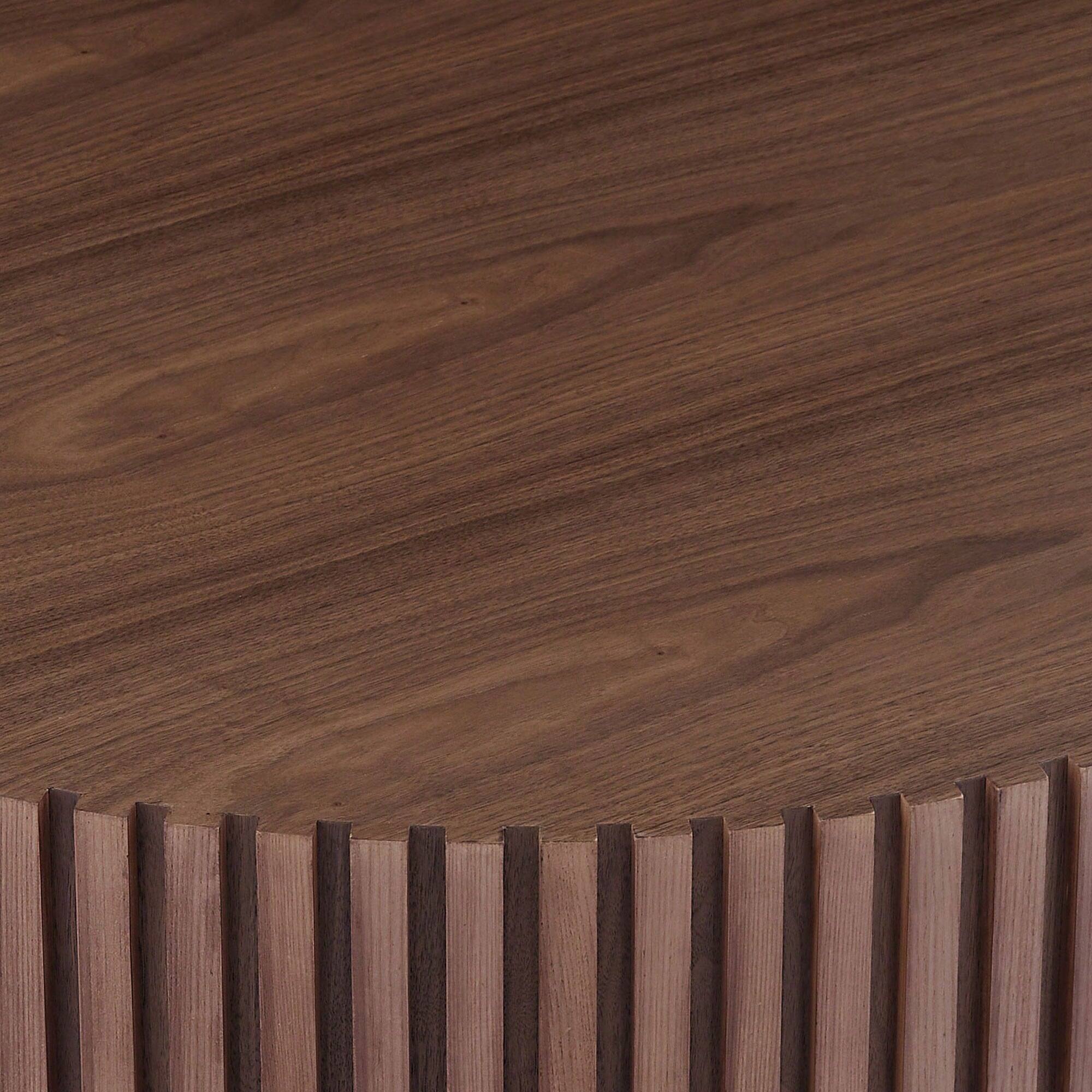 Alt View 4. Trinkets Crazed - 31.49" Round Coffee Table Wood, Circle Coffee Table,Drum Fluted Coffee Accent End Side Center Table - Walnut.