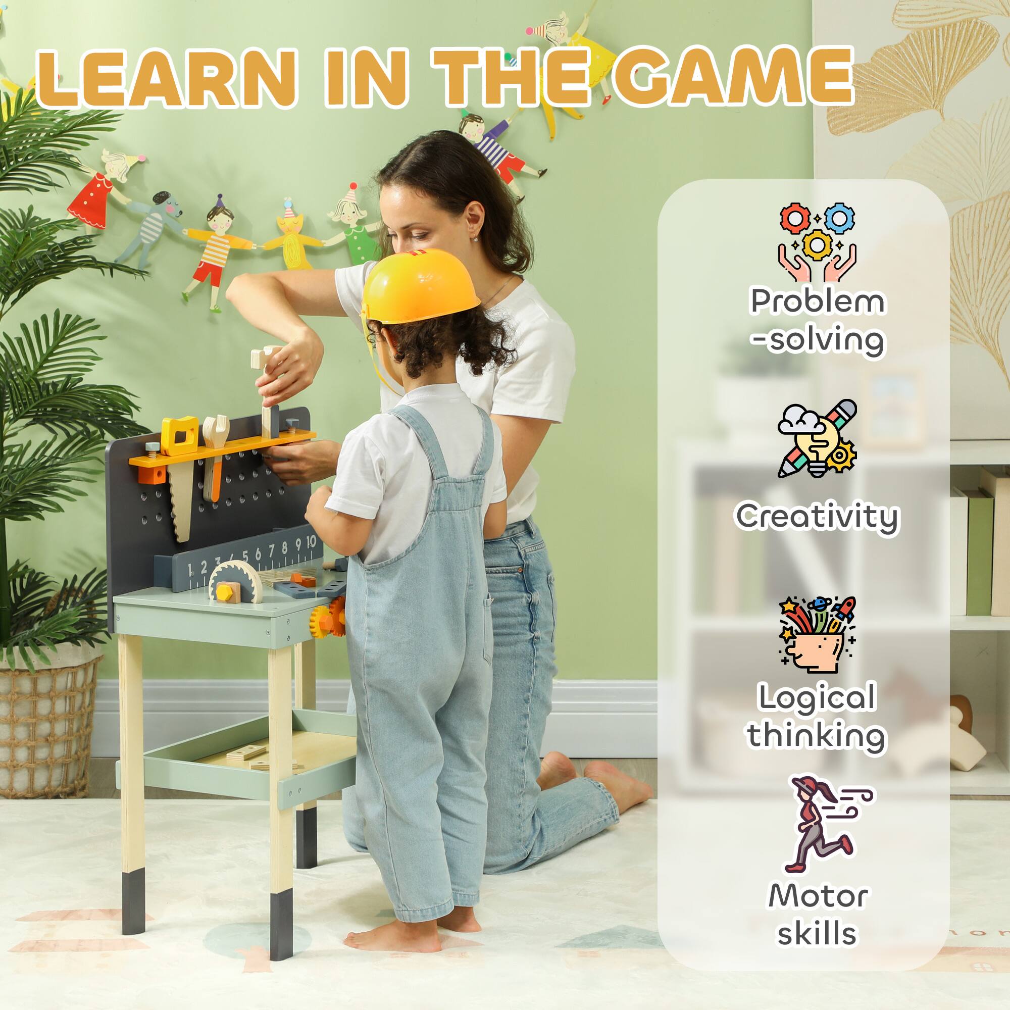 LEARN IN THE GAME

Problem-solving  
Creativity  
Logical thinking  
Motor skills