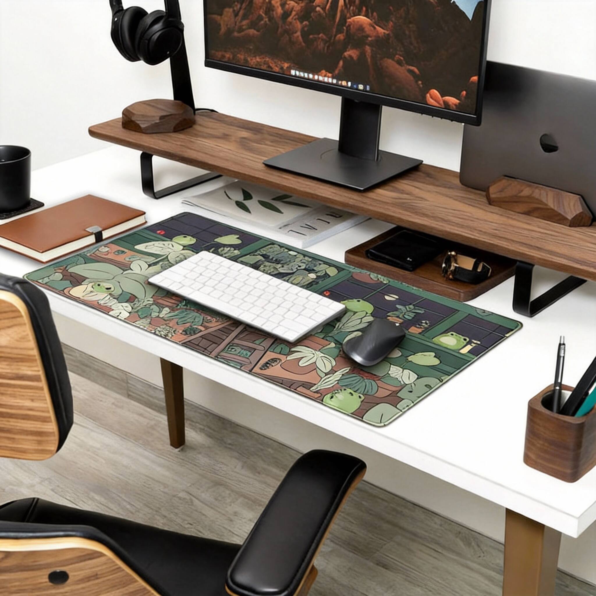 Alt View 2. Frangdom - 31.5x15.7 In Cute Frog Desk Mat Gaming Mousepad Stitched Edge - Da Long.