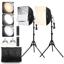 VEVOR - Softbox Lighting Kit, 16" x 16", Professional Softbox with 45W LED Bulbs, 3000-6500K Adjustable Color Temperature - Black