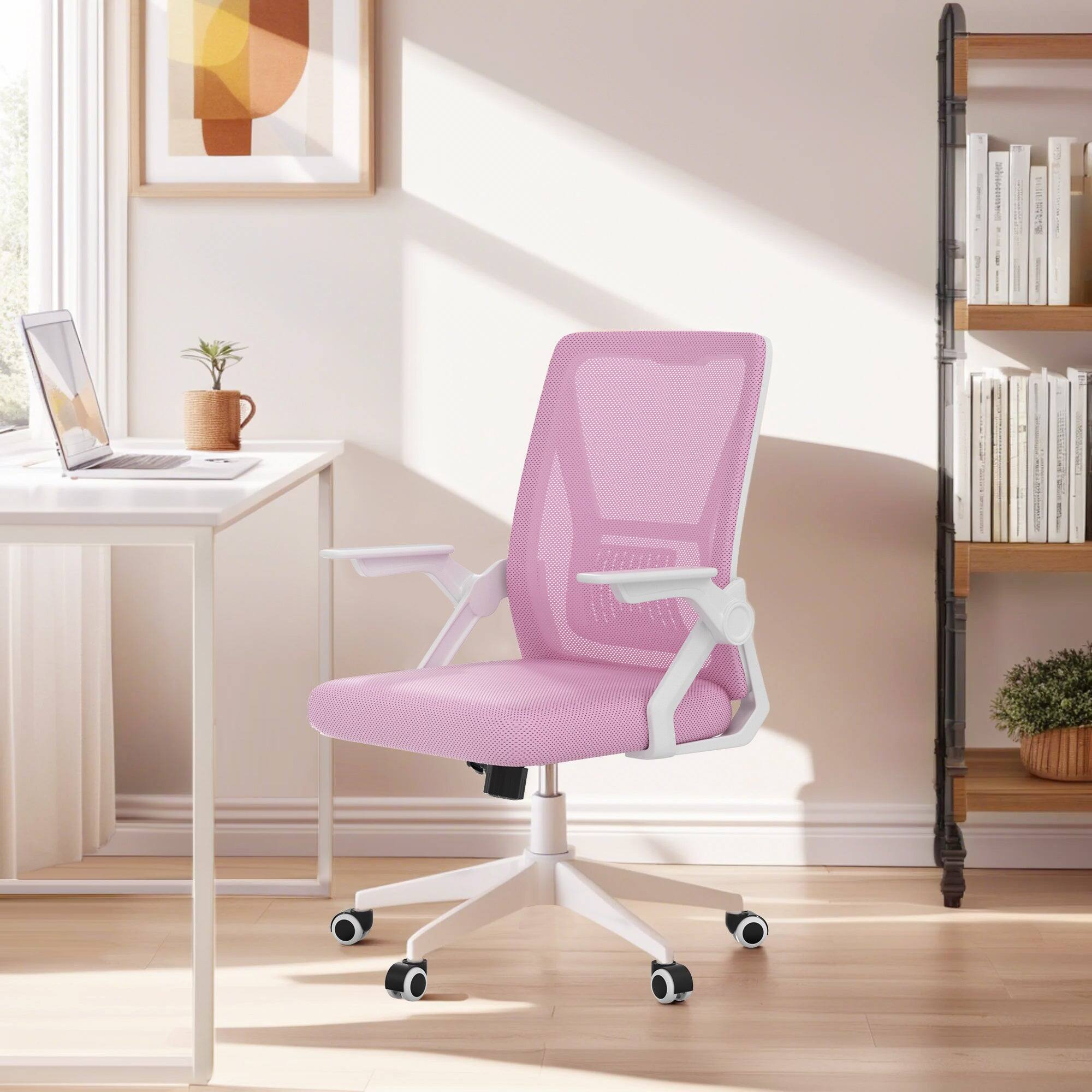 Alt View 4. Vecelo - Mesh Office Chair With Lumbar Support, Breathable Design, 90° Adjustable Arms And Height Adjustment (36-39 Inches) - Pink.