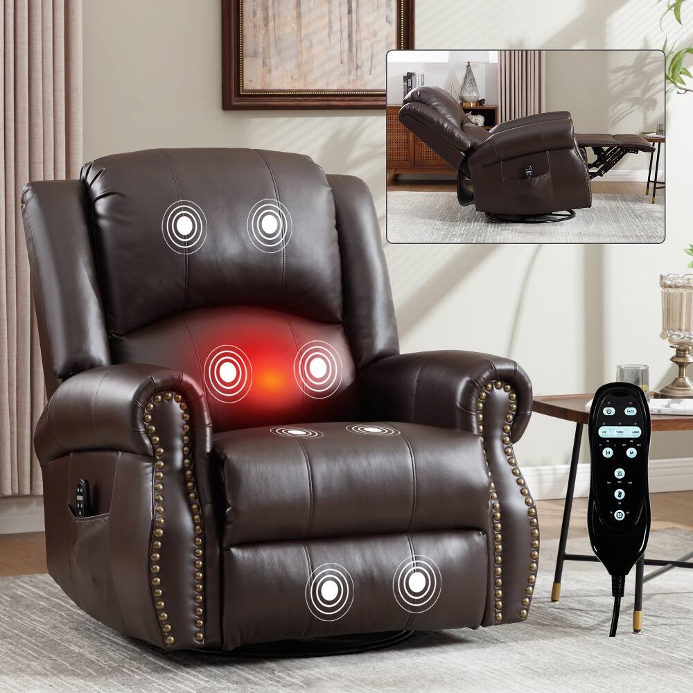 Angle. Ropilly - Ropilly brown massage recliner chair with 360 degree swivel rocker and lumbar heat - Brown.