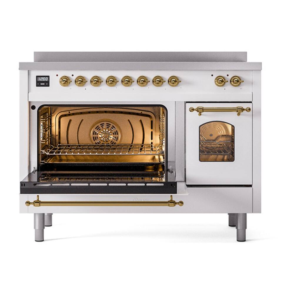 Alt View 5. ILVE - ILVE Nostalgie II 48 inch Induction Range with 6 Elements  (Triple Glass Door, White, Brass) - White.