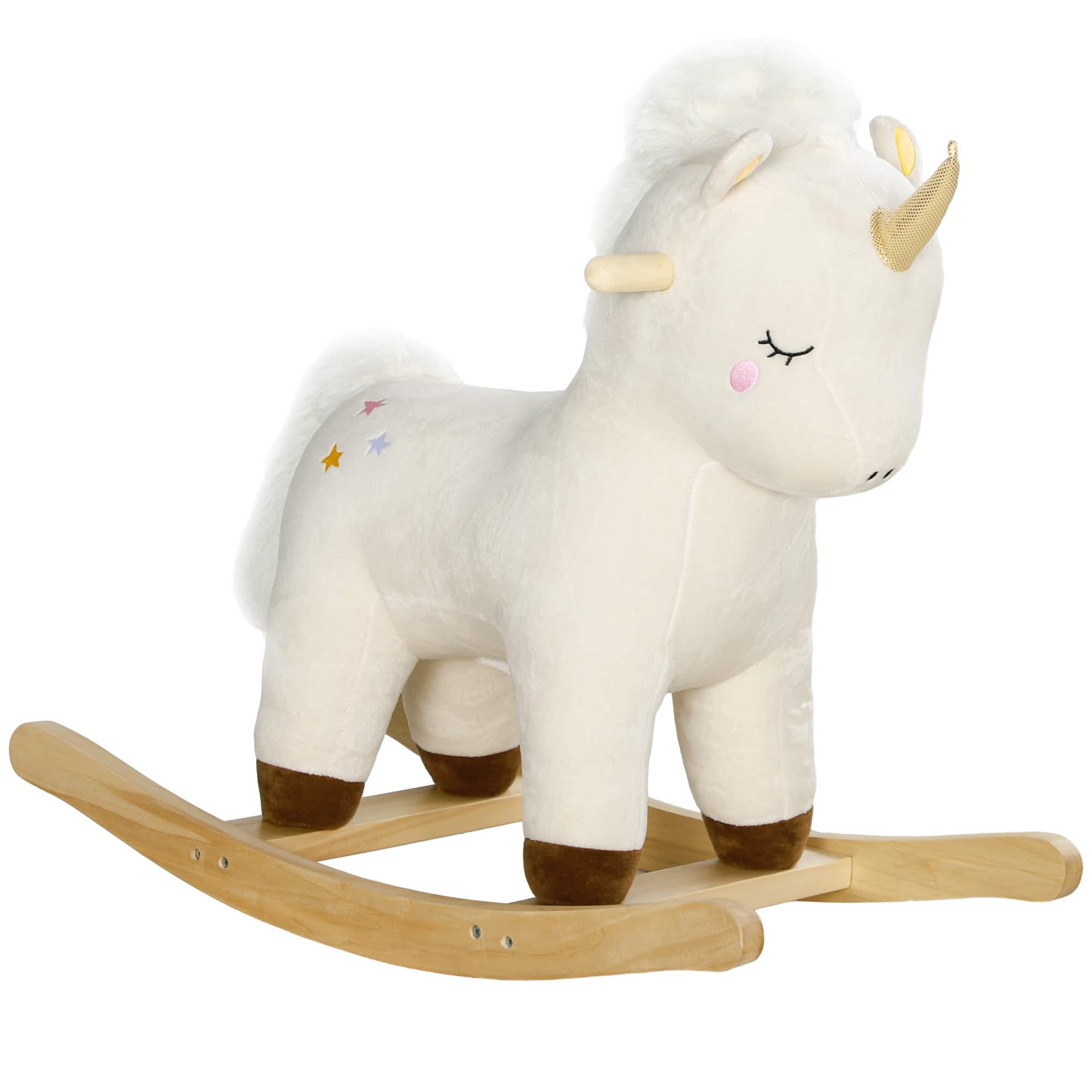 Glintex - Plush Unicorn Rocking Horse for Kids with Sounds, Soft Seat, and Stable Base - White