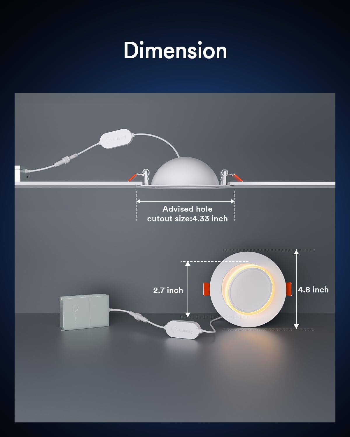 Dimension Advised hole cutout size: 4.33 inch, 2.7 inch, 4.8 inch